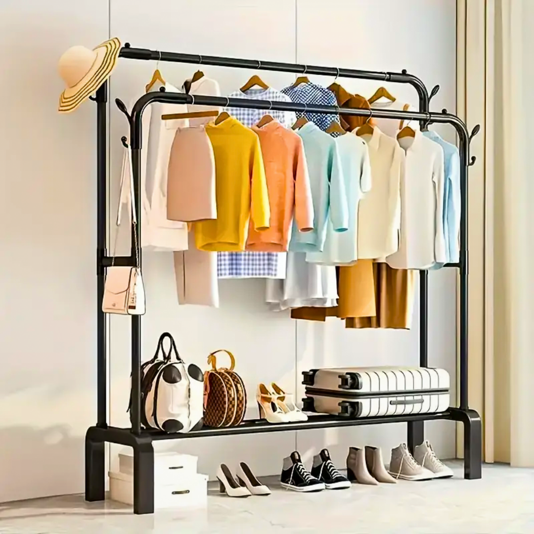 DUPLI STALAK ZA ODJEĆU SA POLICAMA ZA OBUĆU