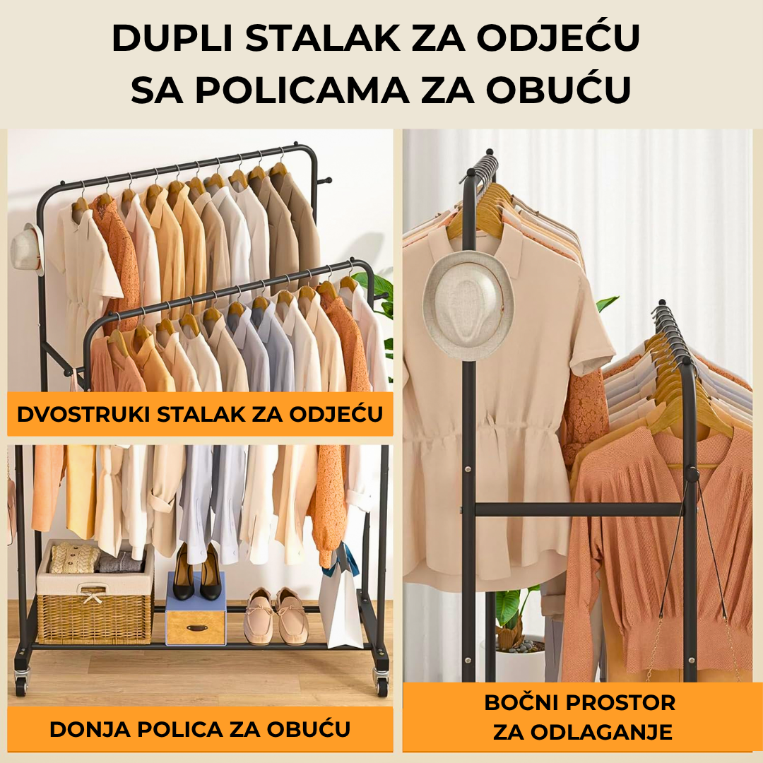 DUPLI STALAK ZA ODJEĆU SA POLICAMA ZA OBUĆU